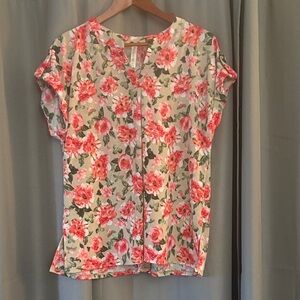 Floral Print Women's Blouse in Pink and Green